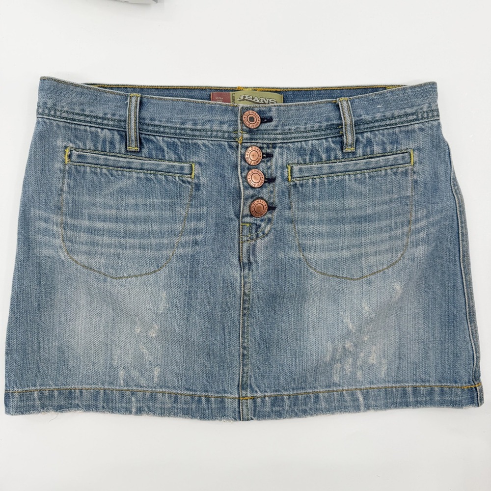 Vintage Y2K Old‎ Navy Ultra Low Waist Denim Skirt Button Front Lightwash Size 6 - Picture 2 of 6